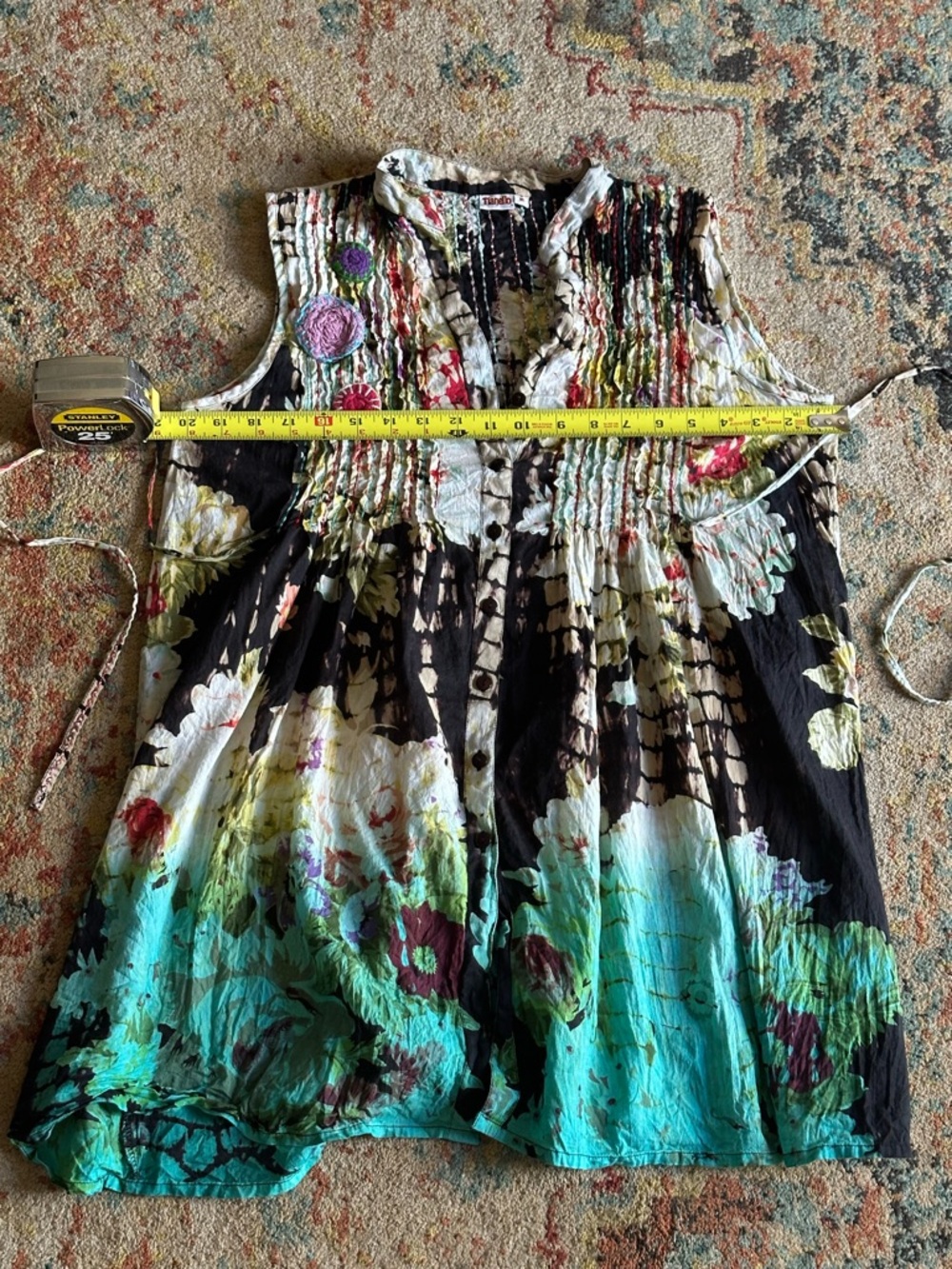 Tianello Sleeveless Boho Tunic in Turquoise & Black with Floral Embroidery - Picture 3 of 6